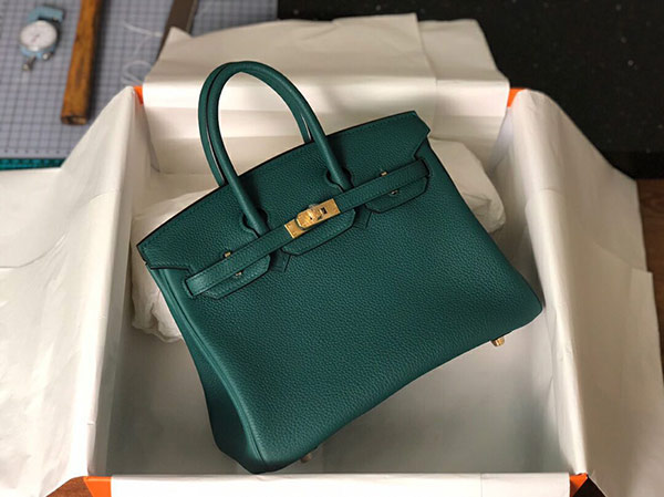 Birkin togo小牛皮 25cm铂金包 孔雀绿 金扣