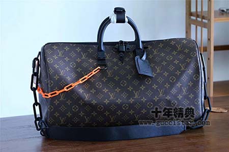 2019新款lv老花KEEPALL50旅行袋 哑光橙色链条链带