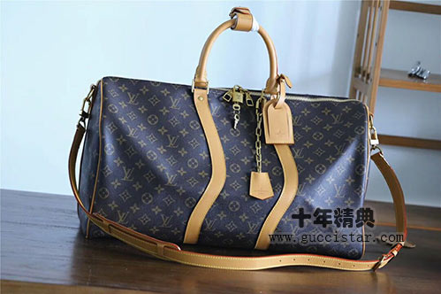 KEEPALL50旅行包 lv老花黄皮链条复古旅行袋