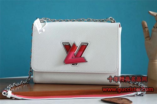 lv经典TWIST DENIM中号水波纹链条女包拼色M50280