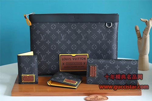 lv Gaston Labels限量版系列黑花徽章男士背包邮差包手包钱包