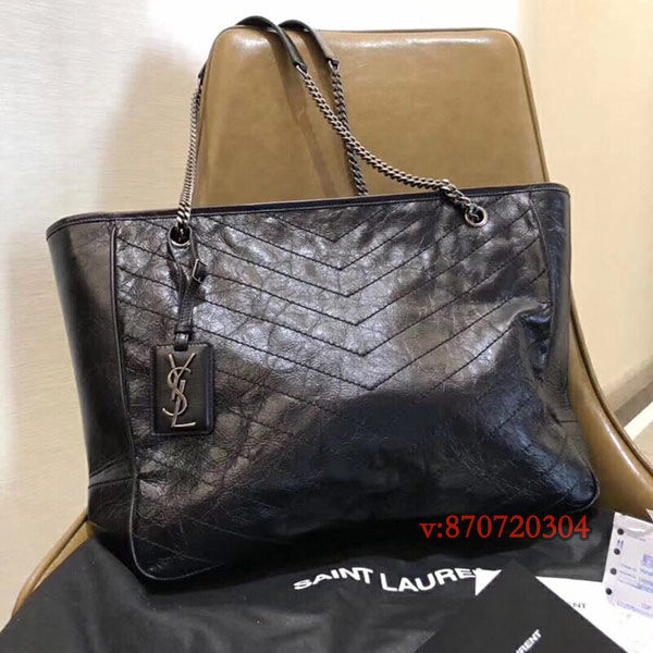 2018新款圣罗兰购物袋 油蜡皮ysl链条单肩包