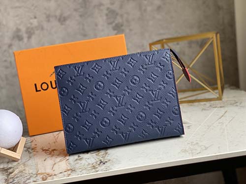 lv手包系列Epl水波纹Pochette Voyage中号手袋M45665海军蓝全皮压花