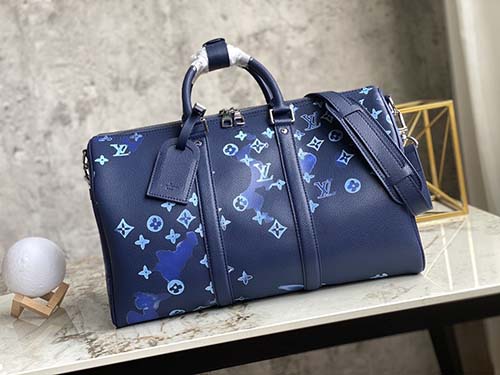 路易威登KEEPALL40旅行袋行李袋 M57845蓝色全皮可拆卸肩带